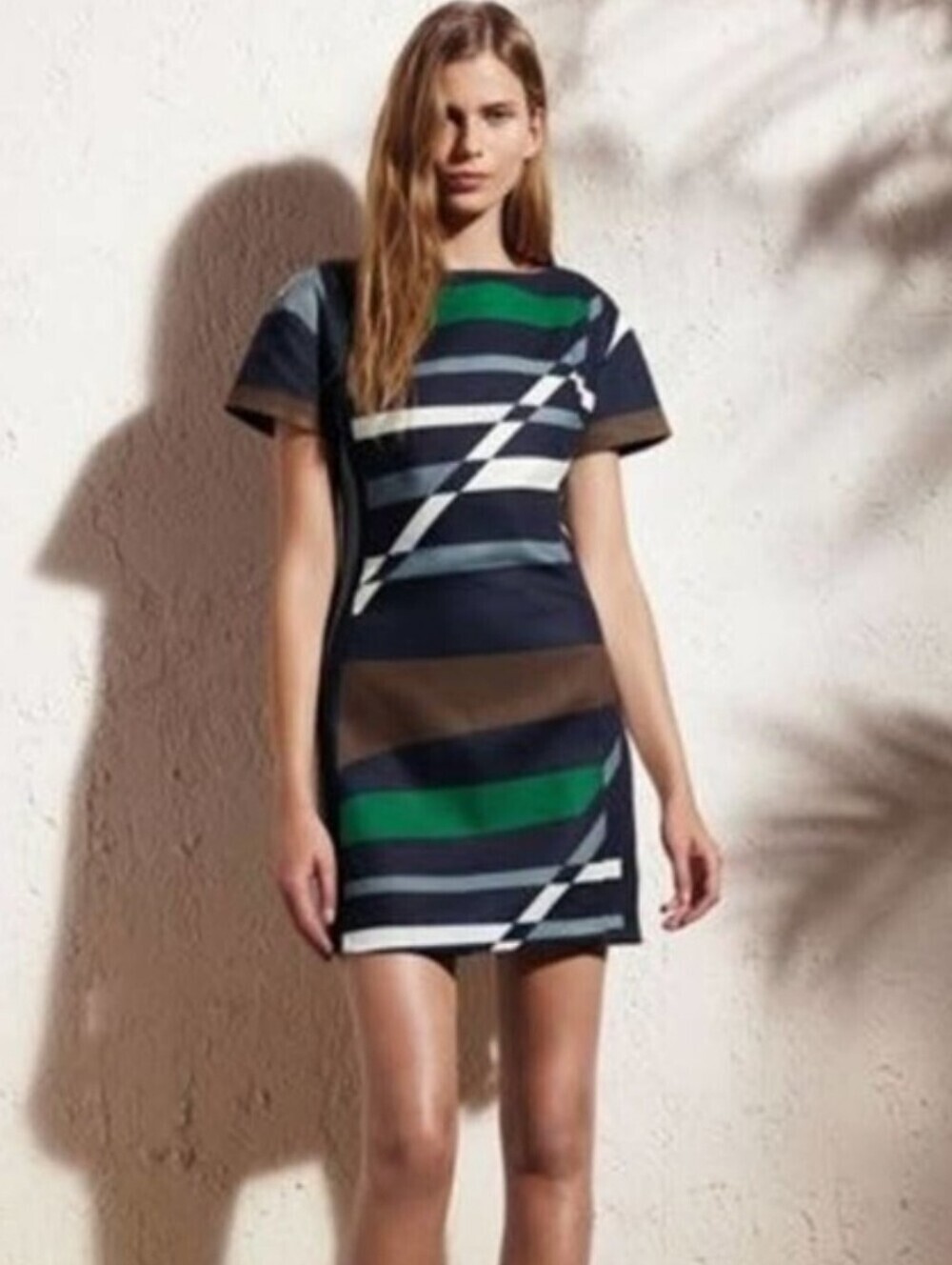 Derek Lam Women's Geo Striped Linen Blend Abstract Sheath Dress Size 12
